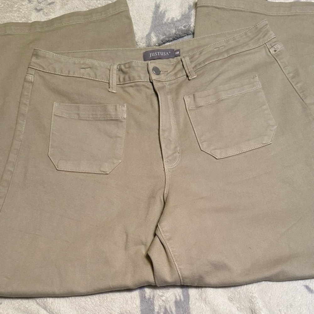 A57. Just USA Tan Flare & Wide Leg Jeans size 14 w